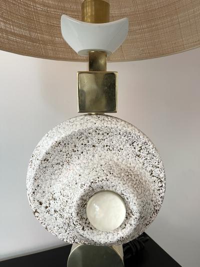Contemporary Brass Ceramic Murano Glass Eye Sculpture Lamp Italy