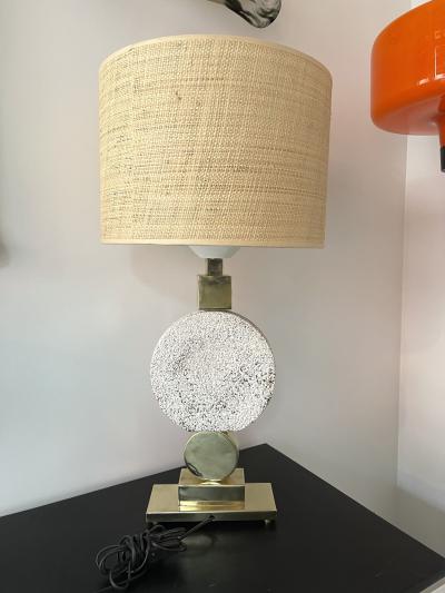 Contemporary Brass Ceramic Murano Glass Eye Sculpture Lamp Italy