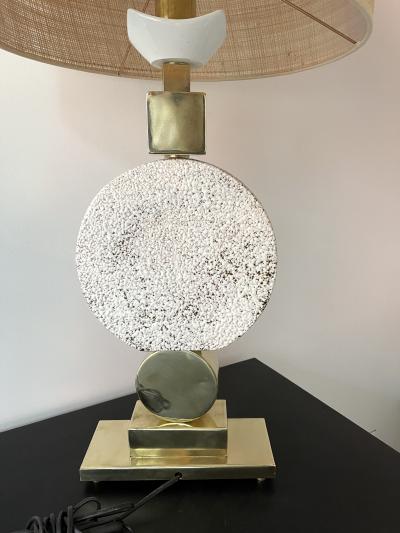Contemporary Brass Ceramic Murano Glass Eye Sculpture Lamp Italy