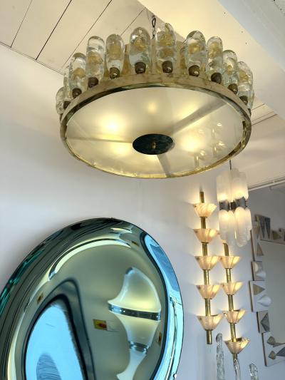 Contemporary Brass Chandelier and Murano Glass Gold Leaf Flame Italy