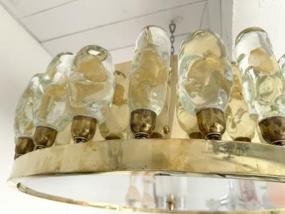 Contemporary Brass Chandelier and Murano Glass Gold Leaf Flame Italy