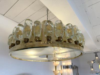 Contemporary Brass Chandelier and Murano Glass Gold Leaf Flame Italy
