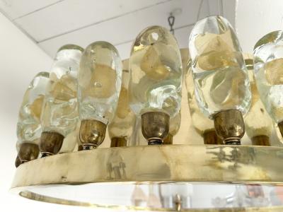 Contemporary Brass Chandelier and Murano Glass Gold Leaf Flame Italy