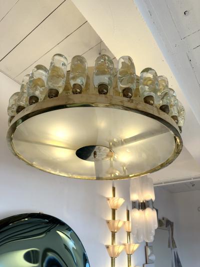 Contemporary Brass Chandelier and Murano Glass Gold Leaf Flame Italy