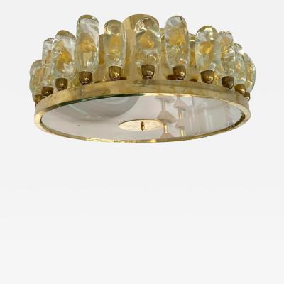 Contemporary Brass Chandelier and Murano Glass Gold Leaf Flame Italy