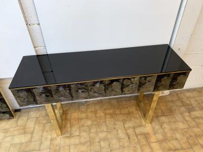 Contemporary Brass Console Gray Murano Glass Italy