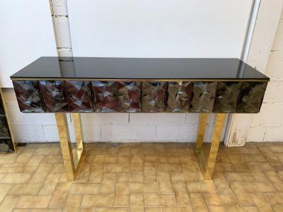 Contemporary Brass Console Gray Murano Glass Italy
