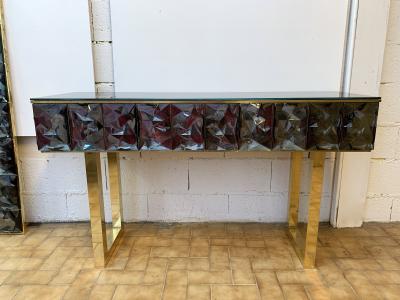 Contemporary Brass Console Gray Murano Glass Italy
