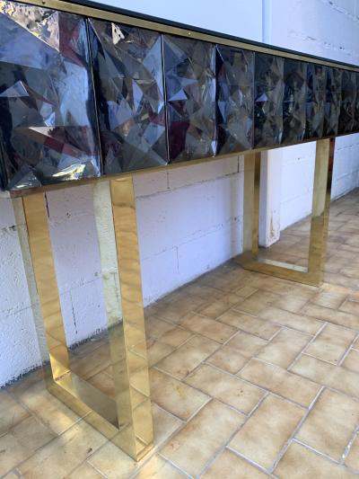 Contemporary Brass Console Gray Murano Glass Italy