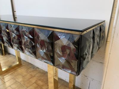 Contemporary Brass Console Gray Murano Glass Italy