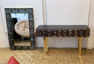 Contemporary Brass Console Gray Murano Glass Italy