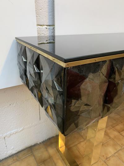Contemporary Brass Console Gray Murano Glass Italy