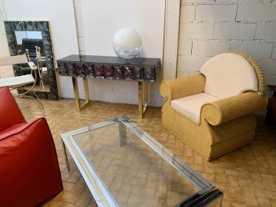 Contemporary Brass Console Gray Murano Glass Italy