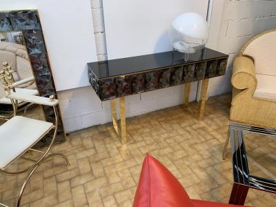 Contemporary Brass Console Gray Murano Glass Italy