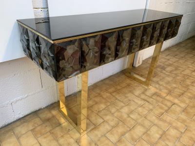 Contemporary Brass Console Gray Murano Glass Italy
