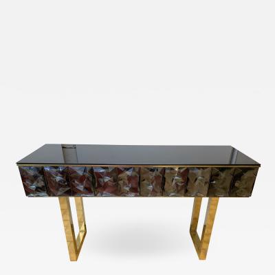 Contemporary Brass Console Gray Murano Glass Italy