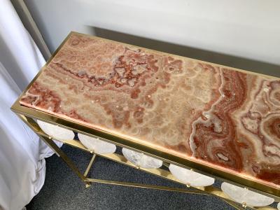 Contemporary Brass Console Rock Crystal Onix Italy