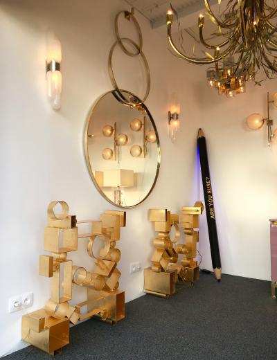 Contemporary Brass Mirror 3 Circle Italy