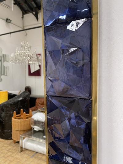 Contemporary Brass Mirror Blue Murano Glass Italy