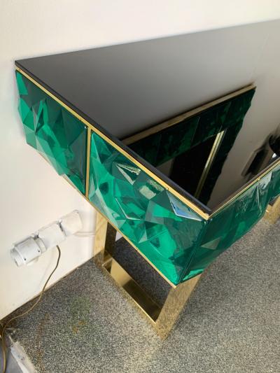 Contemporary Brass Mirror Console Set Murano Glass Italy