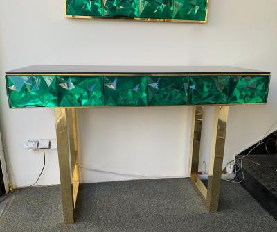 Contemporary Brass Mirror Console Set Murano Glass Italy