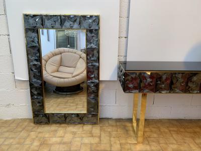 Contemporary Brass Mirror Gray Murano Glass Italy