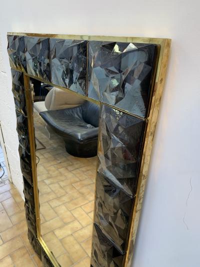 Contemporary Brass Mirror Gray Murano Glass Italy