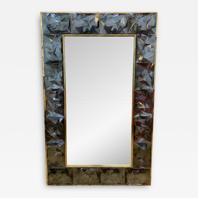 Contemporary Brass Mirror Gray Murano Glass Italy