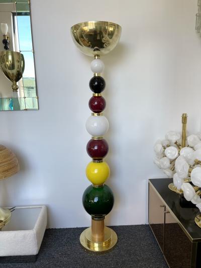 Contemporary Brass Murano Glass Atomo Ball Floor Lamp Italy