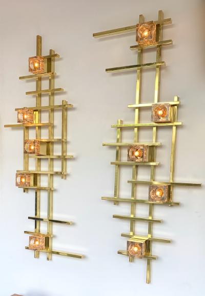 Contemporary Brass Murano Glass Cubic Sconces Italy