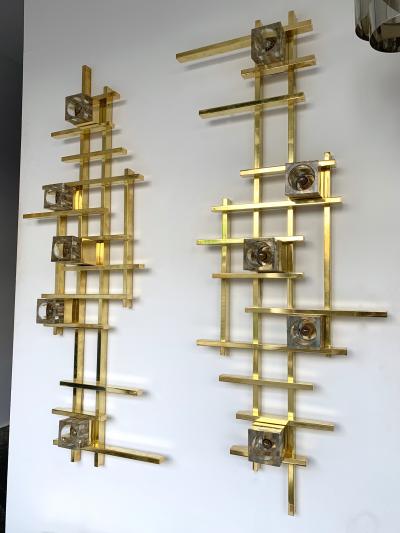 Contemporary Brass Murano Glass Cubic Sconces Italy