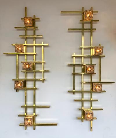 Contemporary Brass Murano Glass Cubic Sconces Italy