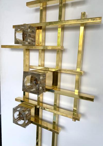 Contemporary Brass Murano Glass Cubic Sconces Italy