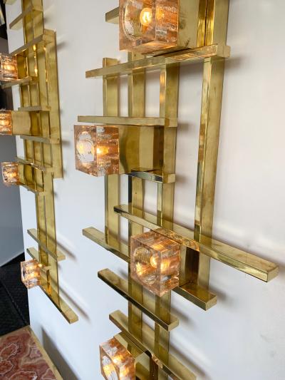 Contemporary Brass Murano Glass Cubic Sconces Italy