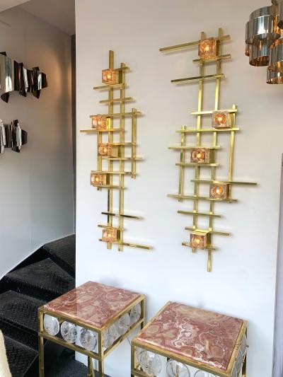 Contemporary Brass Murano Glass Cubic Sconces Italy