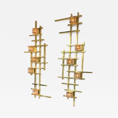 Contemporary Brass Murano Glass Cubic Sconces Italy