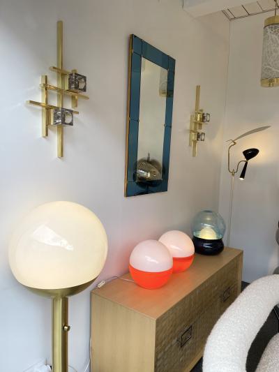 Contemporary Brass Murano Glass Cubic Sconces Italy