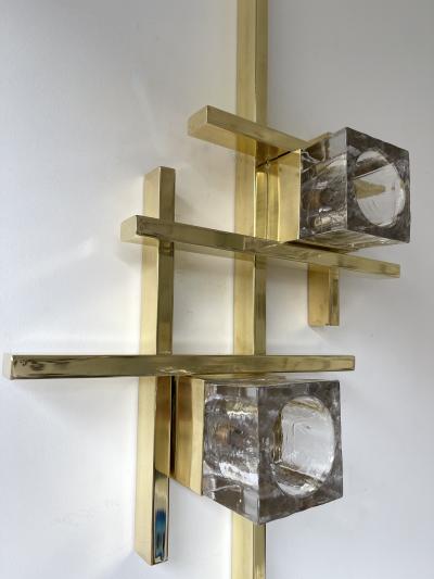 Contemporary Brass Murano Glass Cubic Sconces Italy