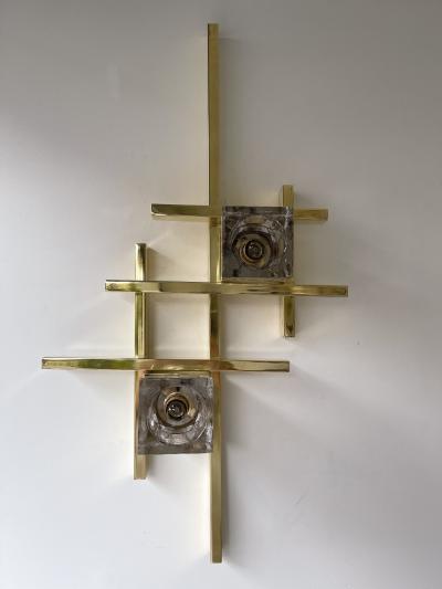 Contemporary Brass Murano Glass Cubic Sconces Italy