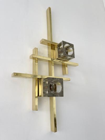 Contemporary Brass Murano Glass Cubic Sconces Italy