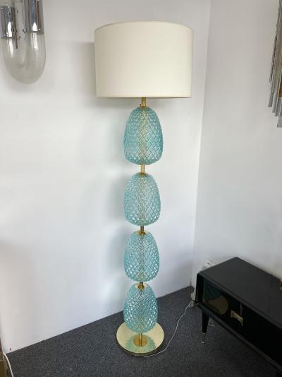 Contemporary Brass Pineapple Murano Glass Floor Lamp Italy