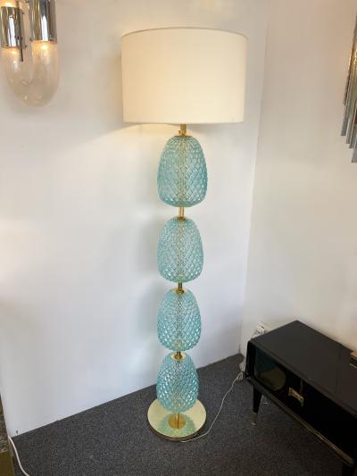 Contemporary Brass Pineapple Murano Glass Floor Lamp Italy