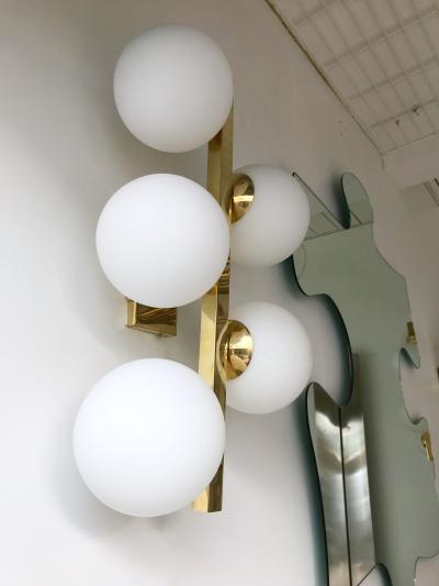 Contemporary Brass Sconces Opaline Glass Ball Italy