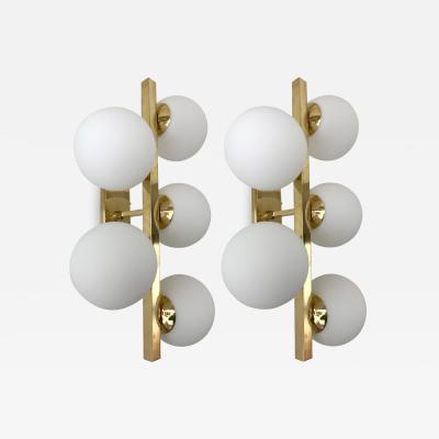 Contemporary Brass Sconces Opaline Glass Ball Italy