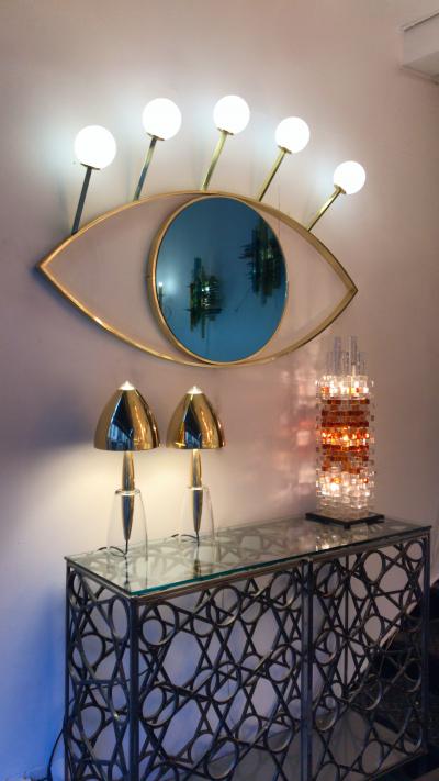 Contemporary Brass Wall Lightning Sconces Mirror Blue Eyes Italy