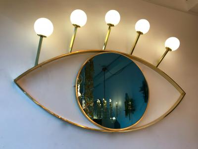 Contemporary Brass Wall Lightning Sconces Mirror Blue Eyes Italy