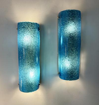 Contemporary Brass and Blue Murano Glass Sconces Italy