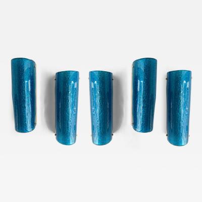 Contemporary Brass and Blue Murano Glass Sconces Italy