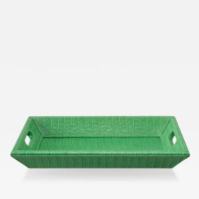 Contemporary Bright Green Crocodile Embossed Leather Rectangular Tray