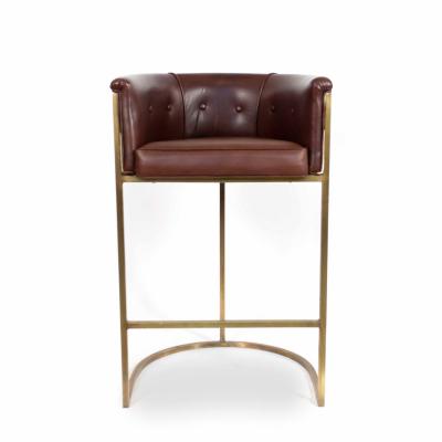 Contemporary Brown Leather and Cow Hide Bar Stools